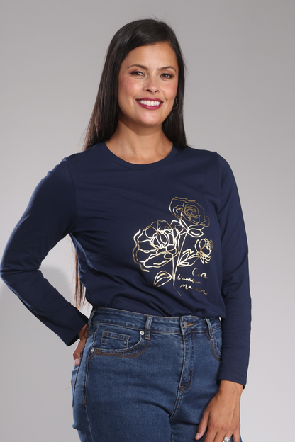 3404B1|GOLD FOIL FLOWER/NAVY