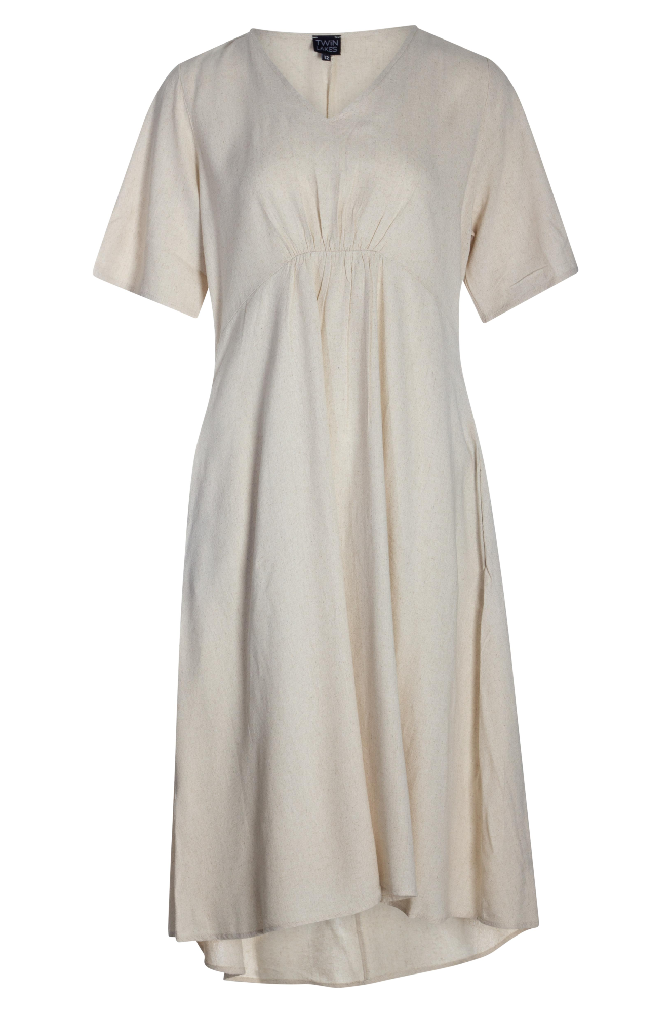 V neck Viscose Linen Blend Dress | NATURAL | 6774YY – Ballentynes ...