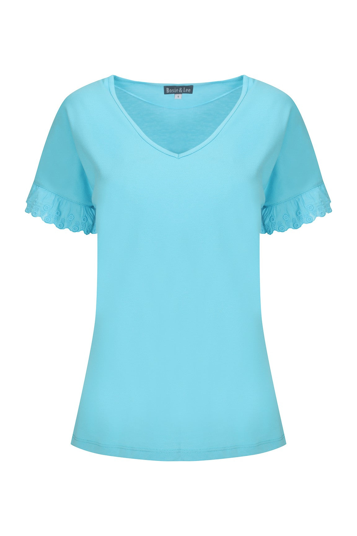 Broderie Anglaise Sleeve Trim Top | AQUA | 6213YR – Ballentynes Fashion ...