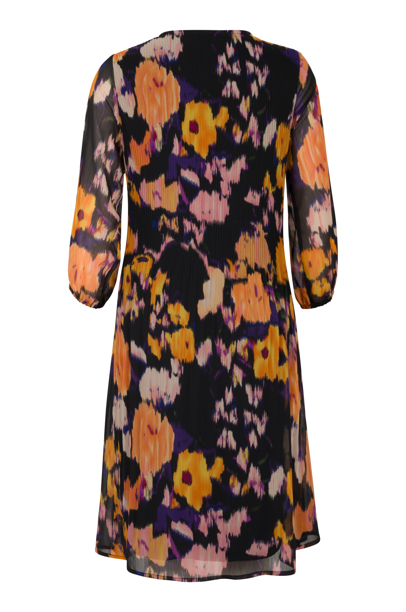 100% Polyester Fine Pleat Dress | Orange Black Abstract | 8572YY ...